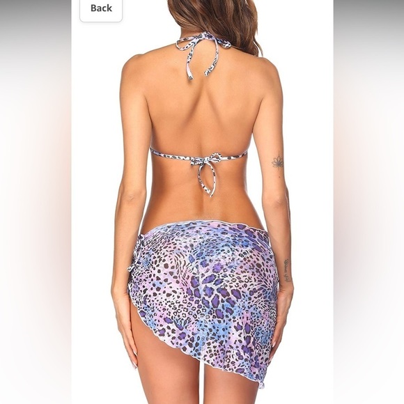 NEW Ekouaer Large Triangle Bikini Set Cover Up Tie Dye Animal Print Pastel Pool - Picture 2 of 16